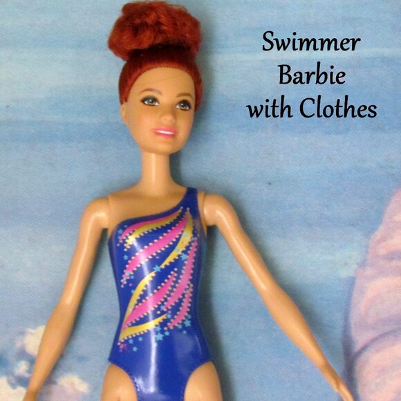 RED-HAIRED BARBIE in MOLDED SWIMSUIT, DIVING, SWIMMING, BOATING BARBIE w CLOTHES - Picture 1 of 8
